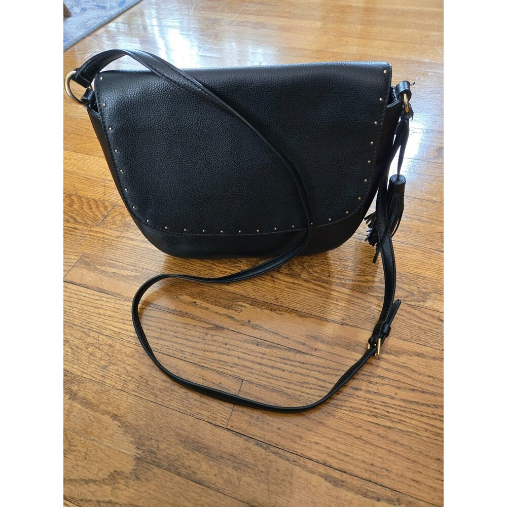 Lauren Ralph Lauren Womens Leather Caley Crossbody Saddle Mini Bag Tassel Black